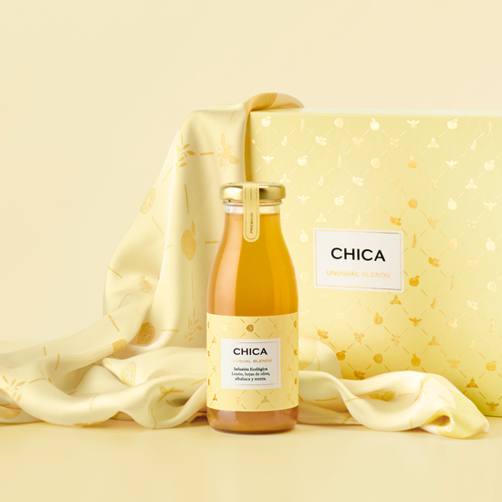 Chica · Limón, hojas de olivo, albahaca y menta packaging